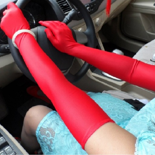 DLHÉ VEČERNÉ RUKAVICE RETRO ČERVENÉ LYCRA