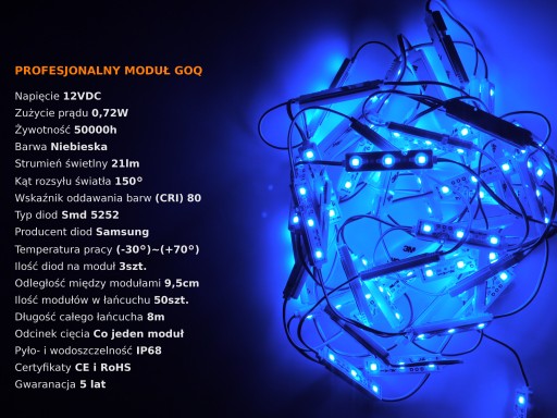GOQ CHIP SAMSUNG LED MODUL IP68 MODRÁ 0,72W