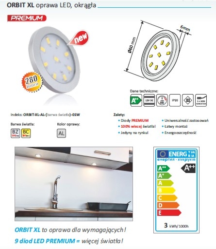 LED nábytkové svietidlo ORBIT XL 3W ČIERNA, neutrálne