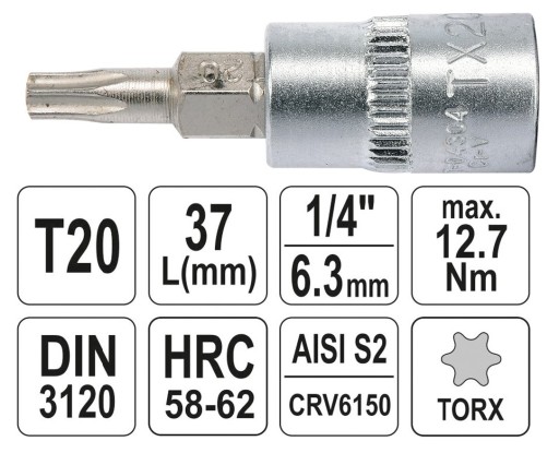 Torx bit na 1/4'' pätici T20 YATO YT-04304