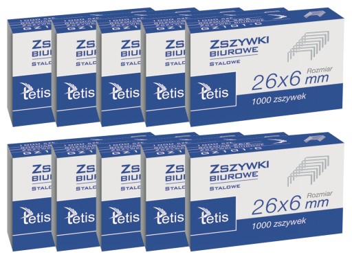 10x Kancelárske sponky 26/6 1000 ks. Tetis GZ101-C