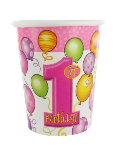 ONE YEAR OLD First Birthday Pink poháre 8 ks.