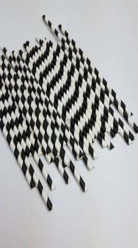Papierové slamené trubičky Black Stripes 20 cm - 250 ks