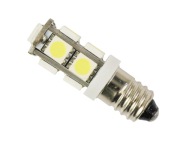 LED žiarovka, závit E10, 9 SMD 5050, studená biela, 12V