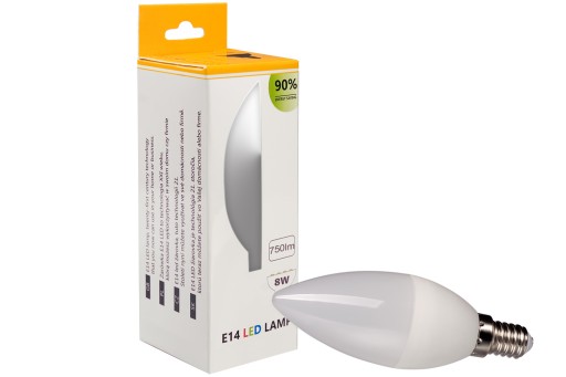 LED žiarovka E14 Sviečka 8W 6000K STUDENÁ BIELA 858lm Efektívny PREMIUM CCD