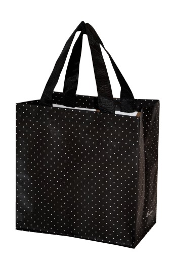 NÁKUPNÁ TAŠKA látka STRONG MESH mini ČIERNA Bodky 26x15x27cm 10L