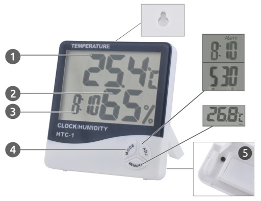 HYGROMETER TEPLOMER DIGITÁLNE HODINY VLHKOSŤ 7v1