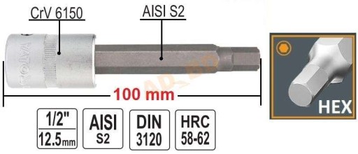 L-kľúč 1/2''HEX imbusový kľúč 7 mm L100 mm 04393