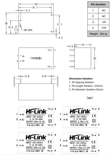 HLK-PM12 mini napájací zdroj 230V AC až 12V DC