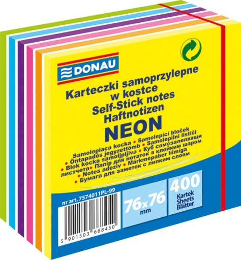 SAMOLEPIACIE POZNÁMKY, LEPIACE KOCKA DONAU, 76X76MM, 400 listov