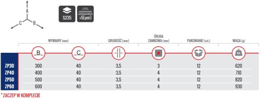 GARÁŽOVÝ PÁT + HÁK 500x40x3,5 ZP50